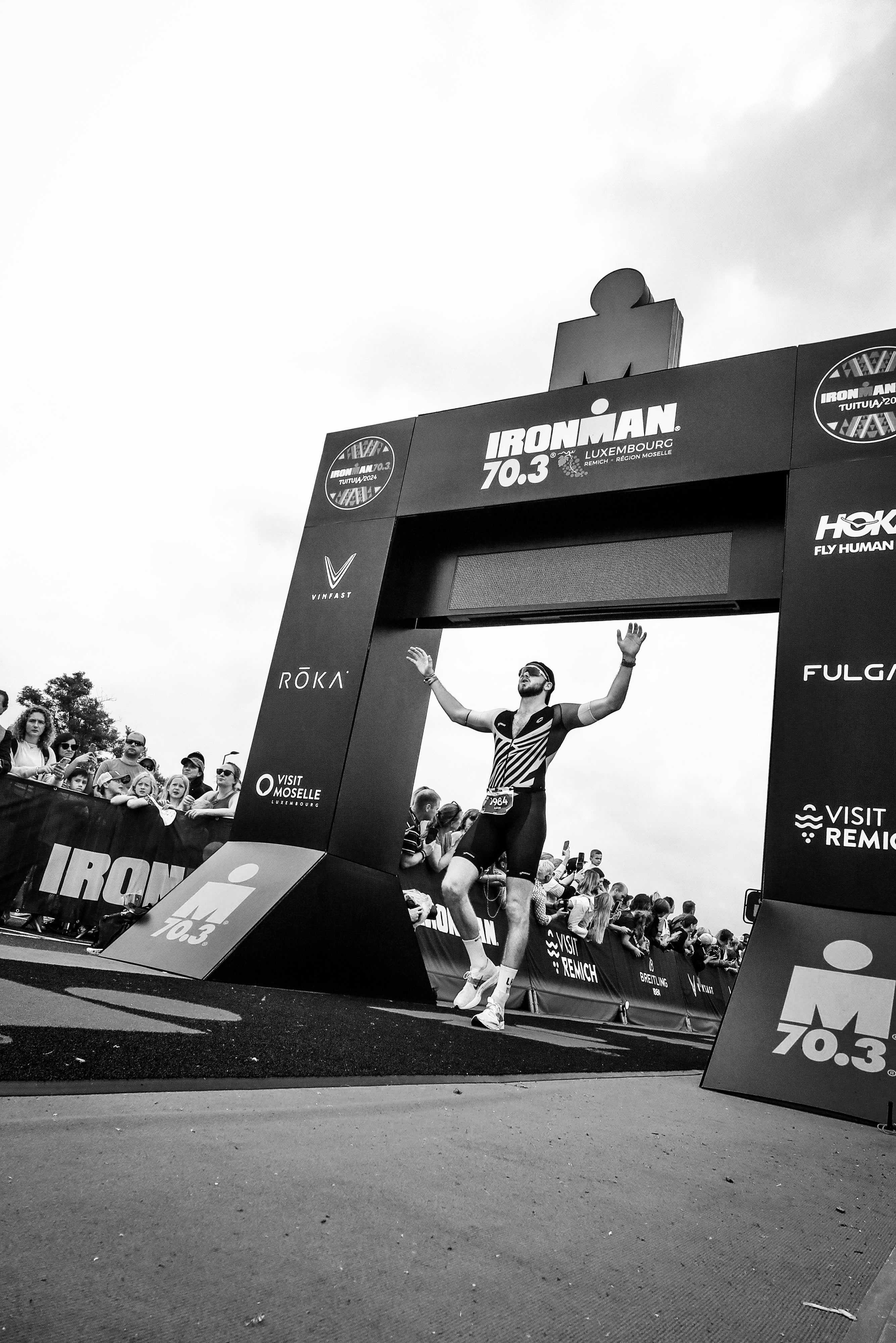 Lukas crossing the IRONMAN 70.3 Luxembourg finish line